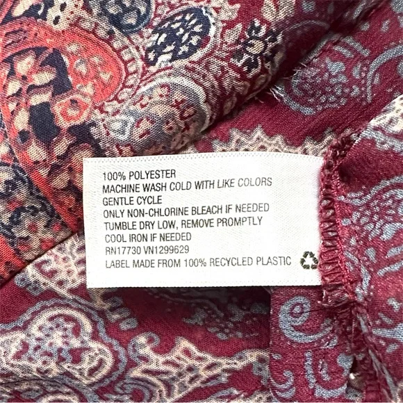 Womens Knox Rose Chiffon Blouse Burgundy Ruffled Prairie Sheer Lightweight XS - Picture 6 of 6